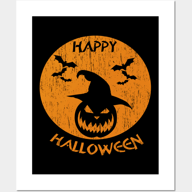 Happy Halloween Scary Pumpkin Wall Art by anbartshirts